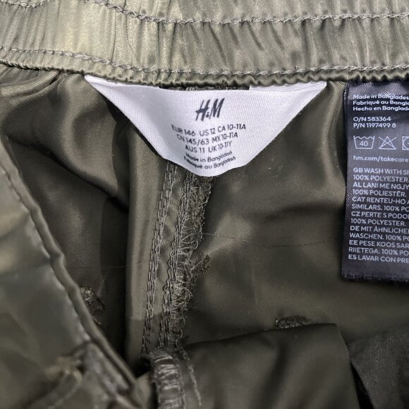H&M Cargo Pants Girls 10-12 Green Khaki Satin Wide Leg High Waist Utility Grunge - Picture 7 of 8